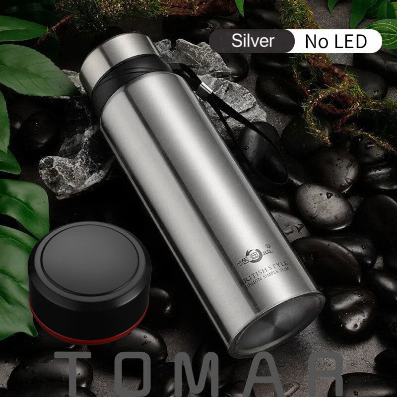 Large Capacity 304 Stainless Steel Vacuum Flask Thermal Bottle for Water,Coffee,With Optional LED, Portable and Ideal,Dropship 0 The Vin Importados Prata - Sem LED 420ml 