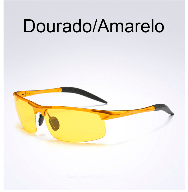 Óculos de sol, polarizado e anti-reflexo - AORON 0 The Vin Importados Dourada Amarelo Glasses Bag 