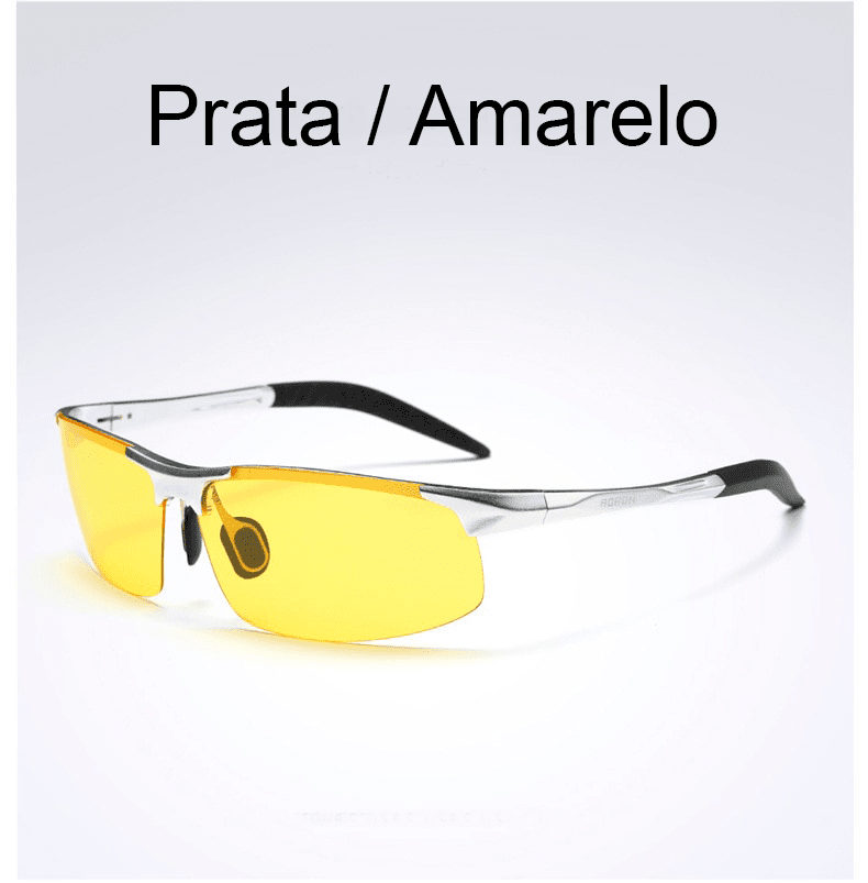 Óculos de sol, polarizado e anti-reflexo - AORON 0 The Vin Importados Prata Amarelo Glasses Bag 