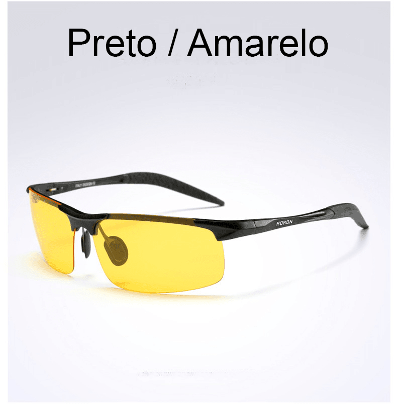 Óculos de sol, polarizado e anti-reflexo - AORON 0 The Vin Importados Preto Amarelo Glasses Bag 